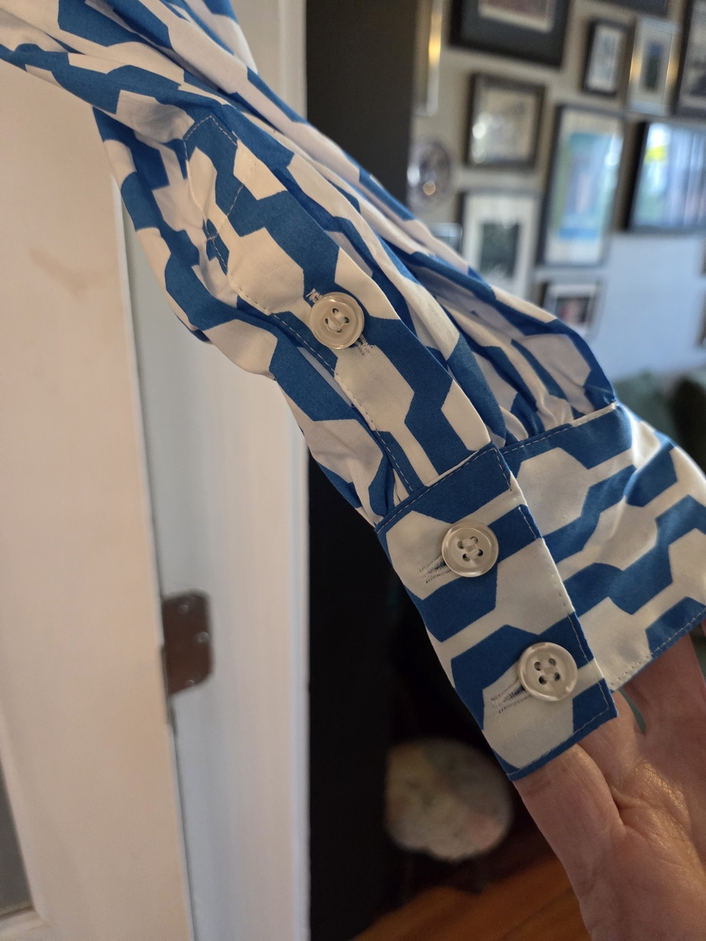 Boden Blue and White Geometric Cotton Dress - Size 14L - Picture 9 of 9